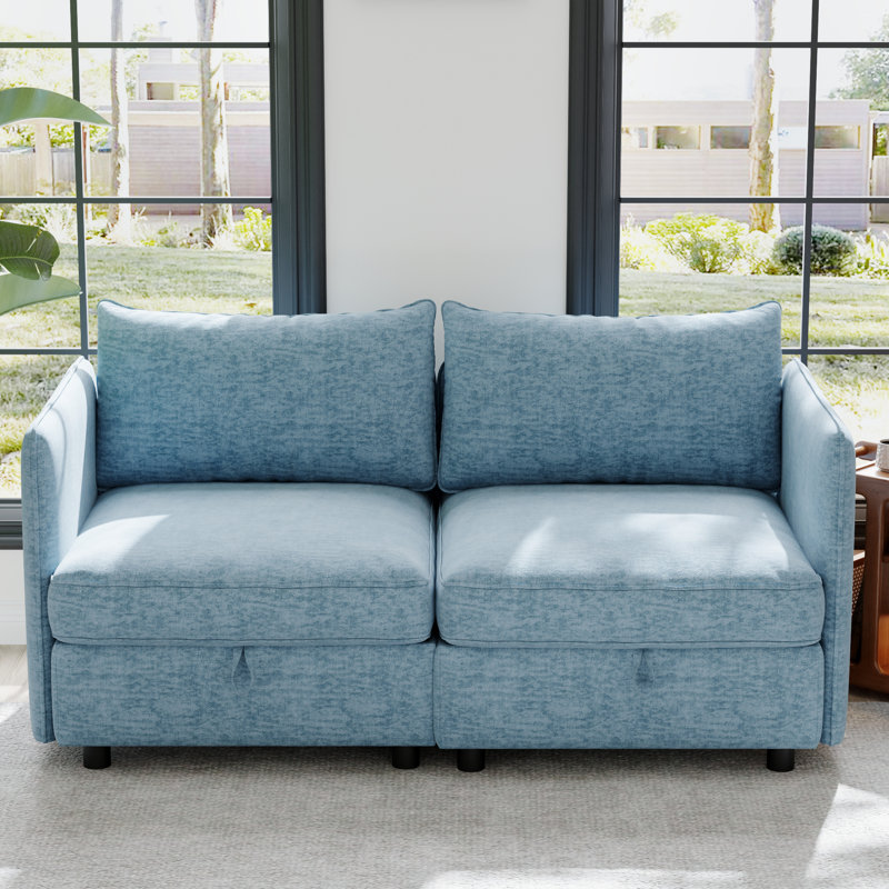 Canapé modulaire rembourré 2 places Hamza, Chenille bleu antique