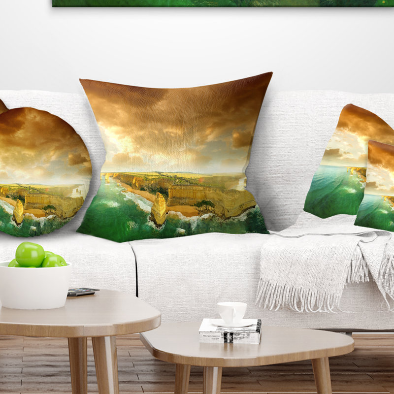 Coussin Great Ocean Road, 16 po x 1 po, Coussin décoratif, Orange / Vert