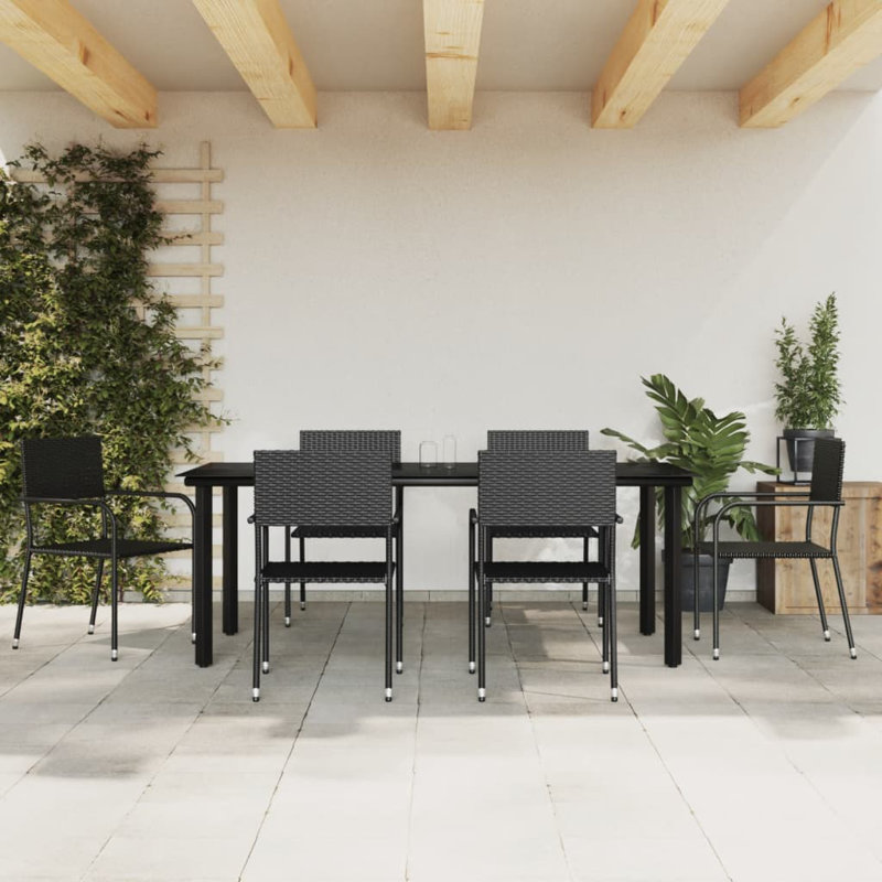 Xayla Patio Dining Set with Rectangular Table, Black, 31.5" x 31.5" x 29.1", 4