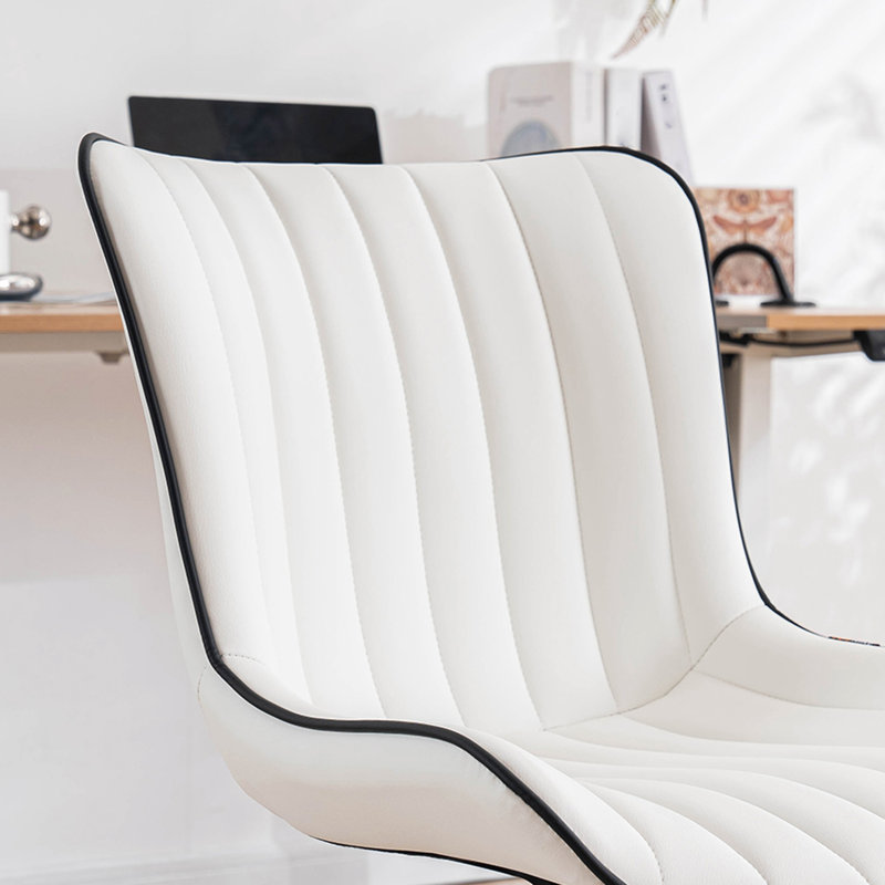 Chaise de bureau pivotante en cuir véritable avec roulettes Brionni, Siège blanc / cadre noir