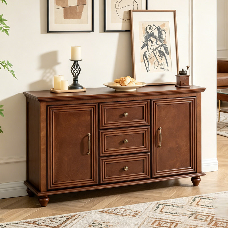 Mid Century Modern Sideboard With Spacious Storage, 2 Doors, 3 Drawers, Perfect For Kitchen, Dining, And Living Rooms, Walnut
