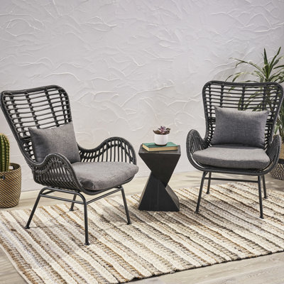 Patio Chair Of 2 Featuring Cozy Cushions, Open Weave Finish, Stable Steel Frame, Grey Color, 36.68 In Product Height With Curved Seating, Look, Versatile Appearance, 31.5 Width