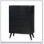 Commode 4 tiroirs Mid-Century moderne noire avec poignées encastrées et pieds ronds effilés, parfaite pour le rangement contemporain