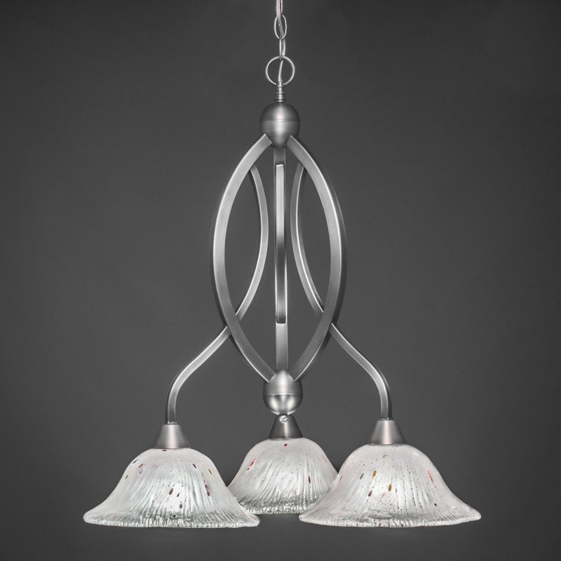Lustre 3 lumières Bow avec verre cristal 10 ", Framboise, Nickel brossé