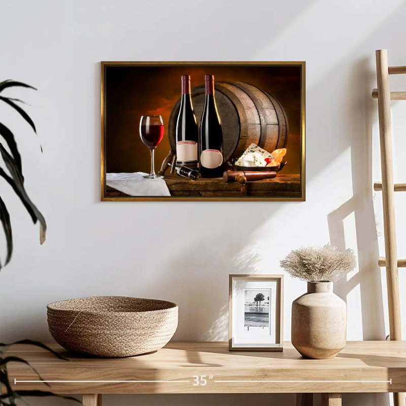 Vin rétro raffiné, 19 po x 13 po, Cadre flottant doré