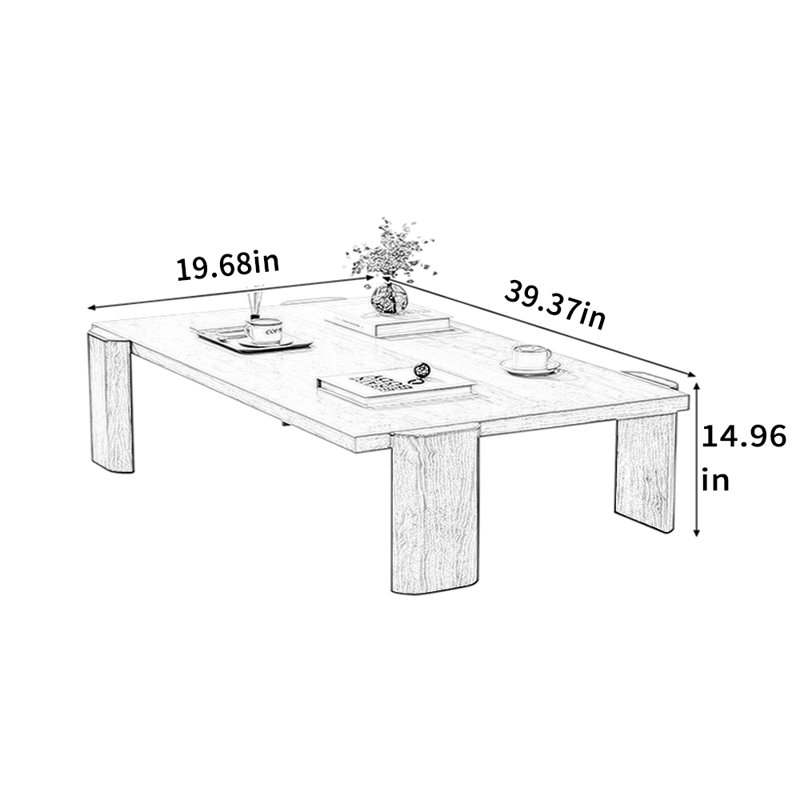 Table basse Minimalist avec plateau en travertin marbre, Noir, noir, noir, noir, H 14,96 po x L 39,37 po x l 19,68 po