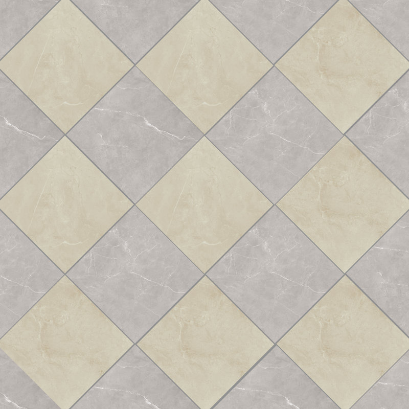 Sophia Checkerboard 12" x 12"  Porcelain Marble-Look Floor Tile (33.44 Sq. Ft. / Case), Ivory/Grey