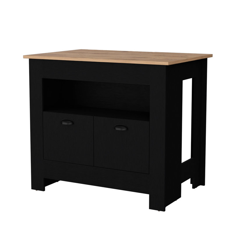 Îlot de cuisine noir à 2 portes - 3 tablettes pour un design intérieur moderne