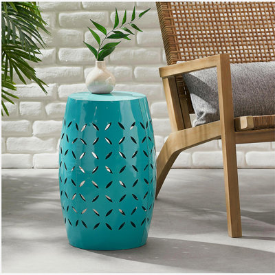 Table d'appoint LILAC de 12 po, table de bout de conception cylindrique pour le salon, la salle familiale ou le vestibule, style industriel, tables d'appoint pour l'intérieur et l'extérieur, couleur bleu sarcelle