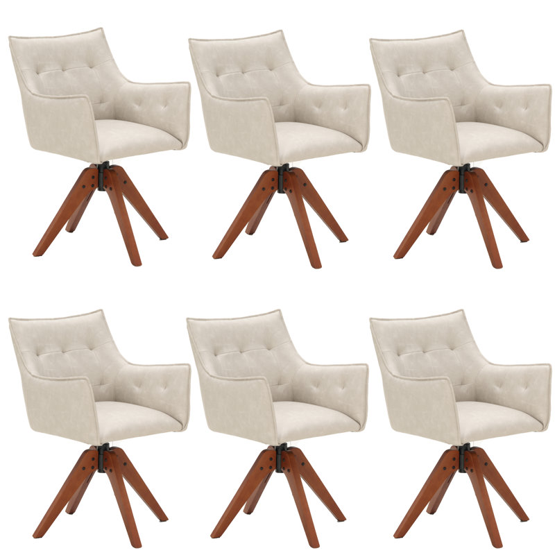 Gliese Tufted Upholstered Back Arm Chair, Gray Upholstery/Brown Legs