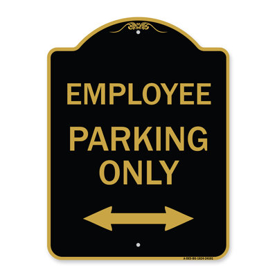 Enseigne Signmission Designer Series - Stationnement des employés seulement (avec flèche bidirectionnelle) | Enseigne architecturale noire et dorée en aluminium de gros calibre 18 po x 18 po | Protégez votre entreprise | Fabriqué aux États-Unis