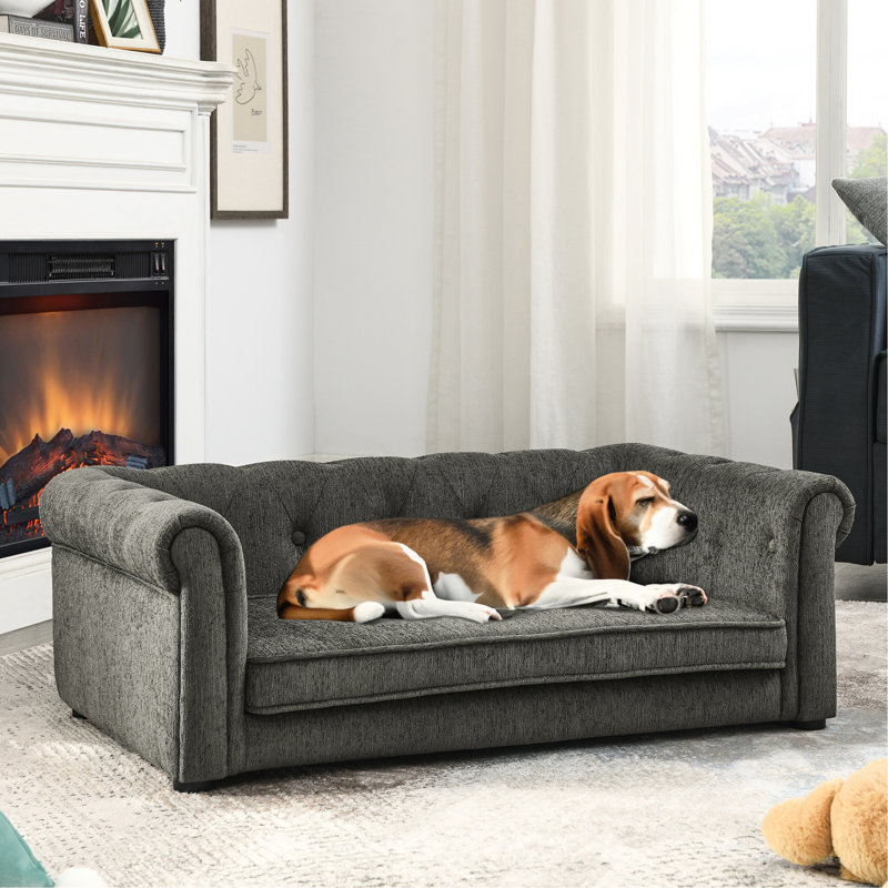 Lit pour chien moderne de grande taille, beige, rembourrage supplémentaire élégant et durable, Gris foncé