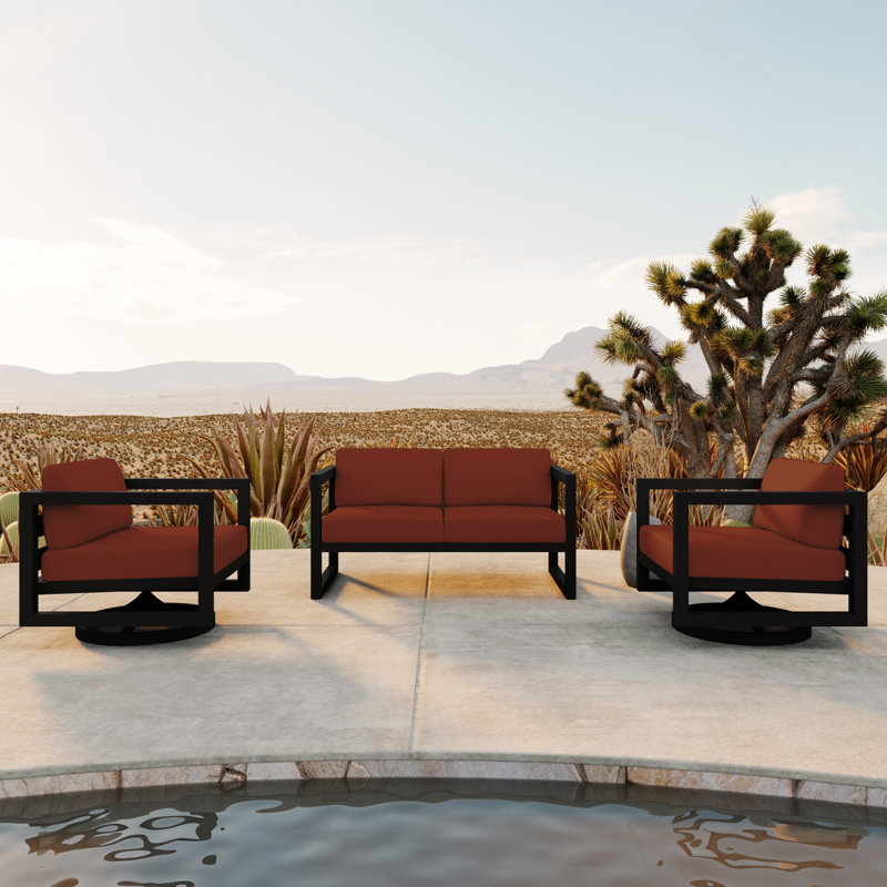 Avion 3 Piece Loveseat Set With Swivel, Slate, Canvas Henna Sunbrella® Canvas