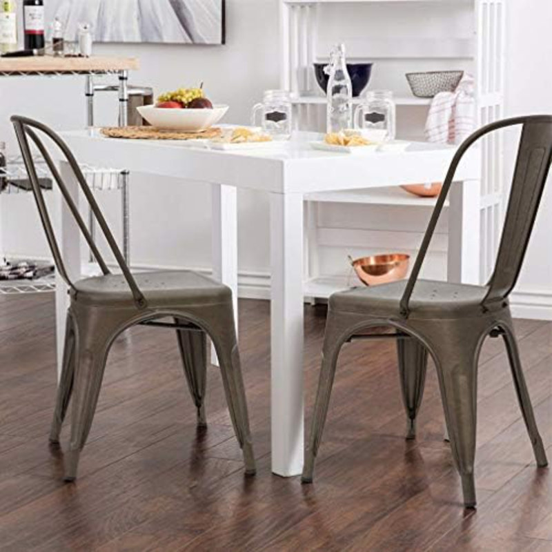 Ensemble de 4 chaises de salle à manger en métal | Bronze | Chaises d'appoint empilables avec dossier Tolix | Résistant aux égratignures | Pieds antidérapants | Utilisation intérieure / extérieure | Capacité de 330 lb | Idéal pour la cuisine et le restaurant