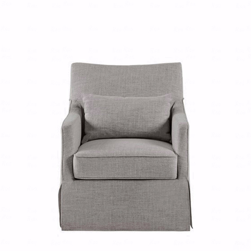 Gray Skirted 360° Swivel Accent Chair with Back Pillow