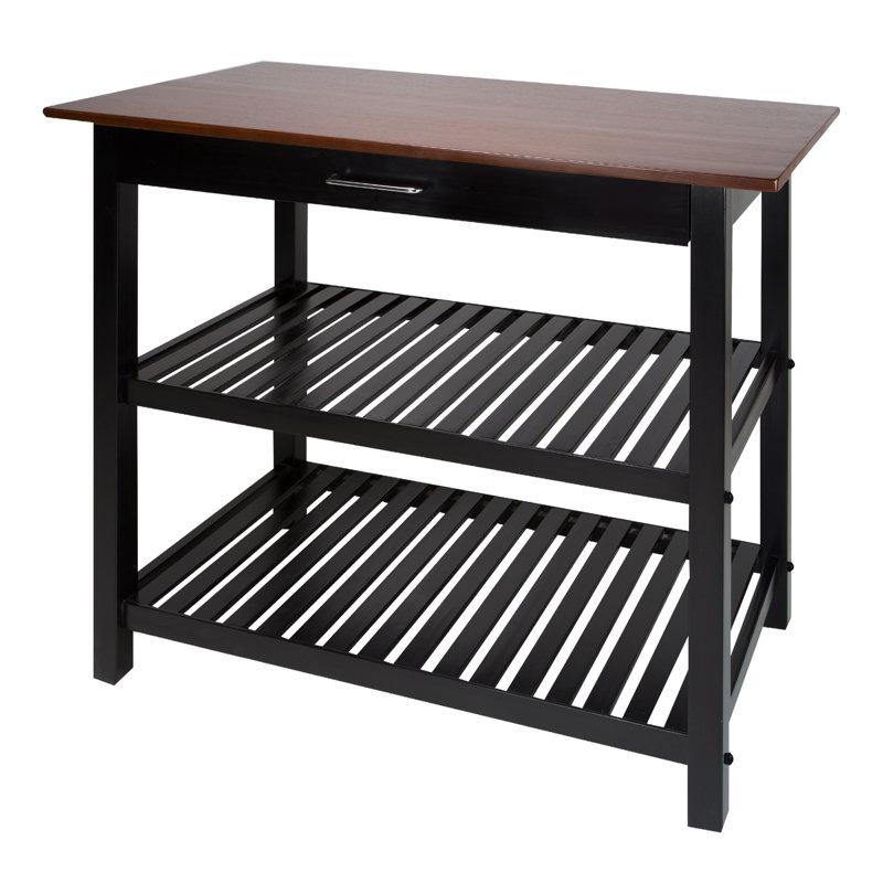Table de préparation en bois massif de 40 po Herriott, Noir/brun foncé, 36,5 po H x 40 po l x 20 po P