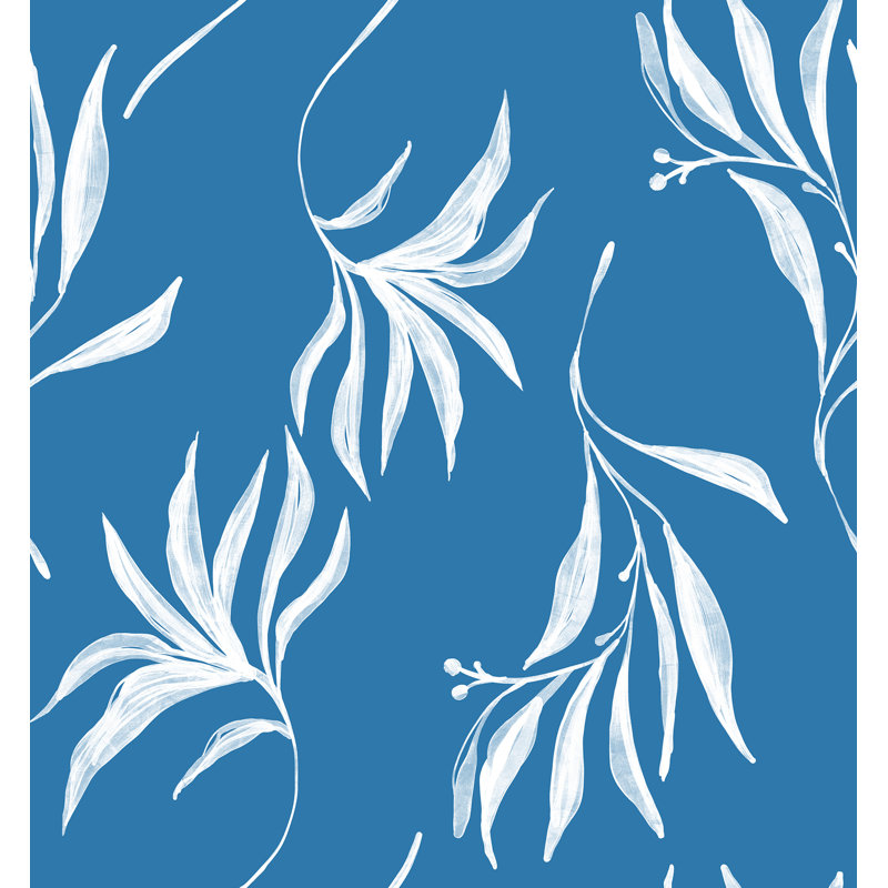 Rouleau de papier peint L 33 pi x l 20,5 po Yuki Osada Painterly Branches, Blanc / bleu