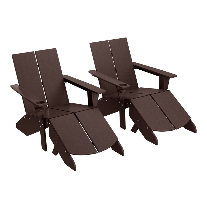 Chaise Adirondack moderne en poly avec repose-pieds (ensemble de 2), Brun
