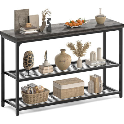 3-Tier Console Table With Mesh Shelves, Narrow Entryway Table For Living Room, Bedroom, Hallway, Sturdy Metal Frame And Particle Board Top, Space-Saving Design