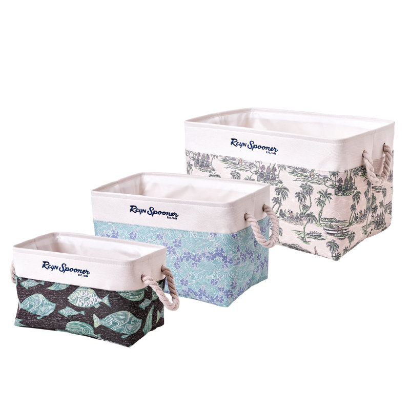 Hawaiian Print Fabric Rectangular Storage Basket Set