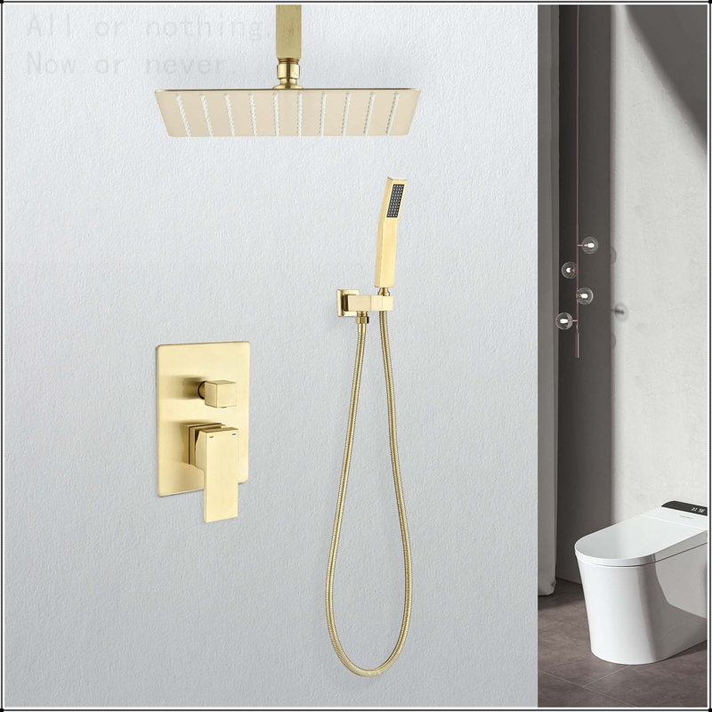 Système de douche de pluie au plafond 10 pouces avec douchette, Or