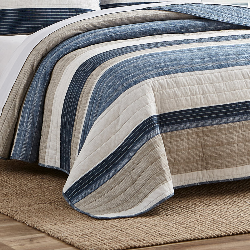 Full Blue Mirage Cotton Reversible Quilt Set