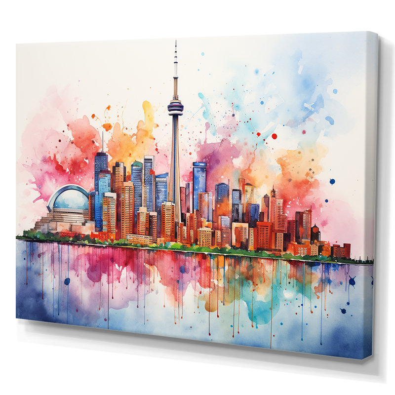 Cn Tower Toronto Cityscape Sunset - City Toronto, art mural, Toile tendue, H 40 po x l 60 po x P 1,5 po
