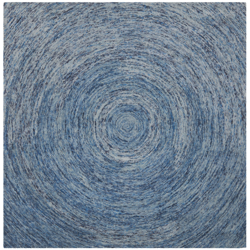 Ikat Hand Tufted Wool Abstract Rug, Square 6'