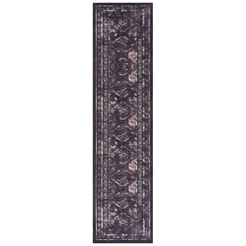 Non-slip Area Rug For Bedroom - Washable, Low-pile, (black + Burgundy, 2'6'' X 10' Low-pile Hallway Machine