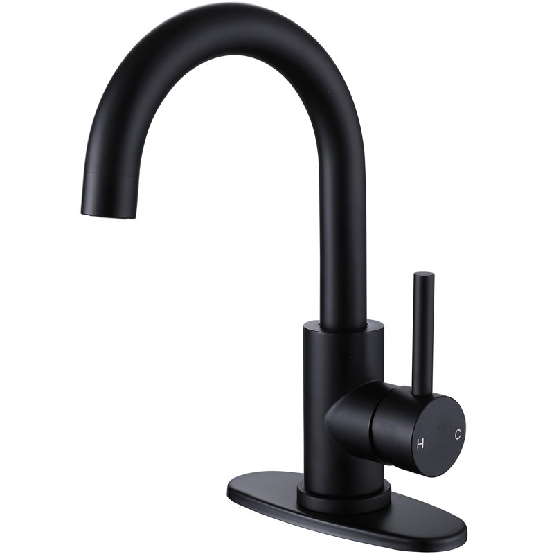 Robinet de salle de bain monocorps à arche haute à poignée simple avec bec pivotant en noir mat