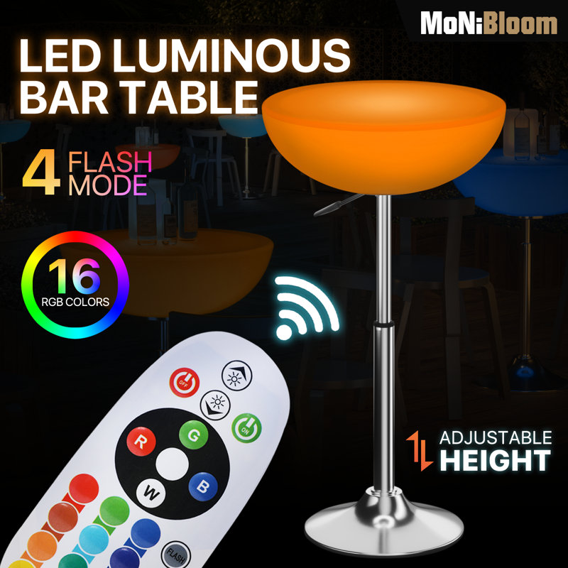 Cleethorpes Outdoor LED Rechargeable Light Up Bar Table Pub Table Adjustable Height w/Remote
