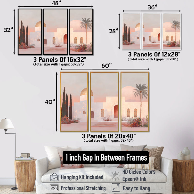 Rose marocain rétro accentué d'or - ensemble d'art mural marocain, H 28 po x l 36 po x P 1 po, Toile avec cadre flottant noir