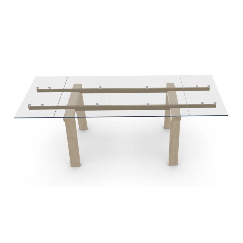 Levante Glass Extendable Table with Wooden Legs, 30"H x 55.13"L x 35.5"W, Clear/Black