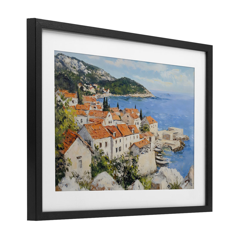 Coastal Town, impression par Franklyn Gregory, H 17 po x l 23 po, Cadre noir minuit