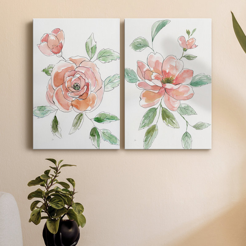 Rose Contour - ensemble de 2 peintures sur toile tendue, H 60 po x l 80 po x P 2 po