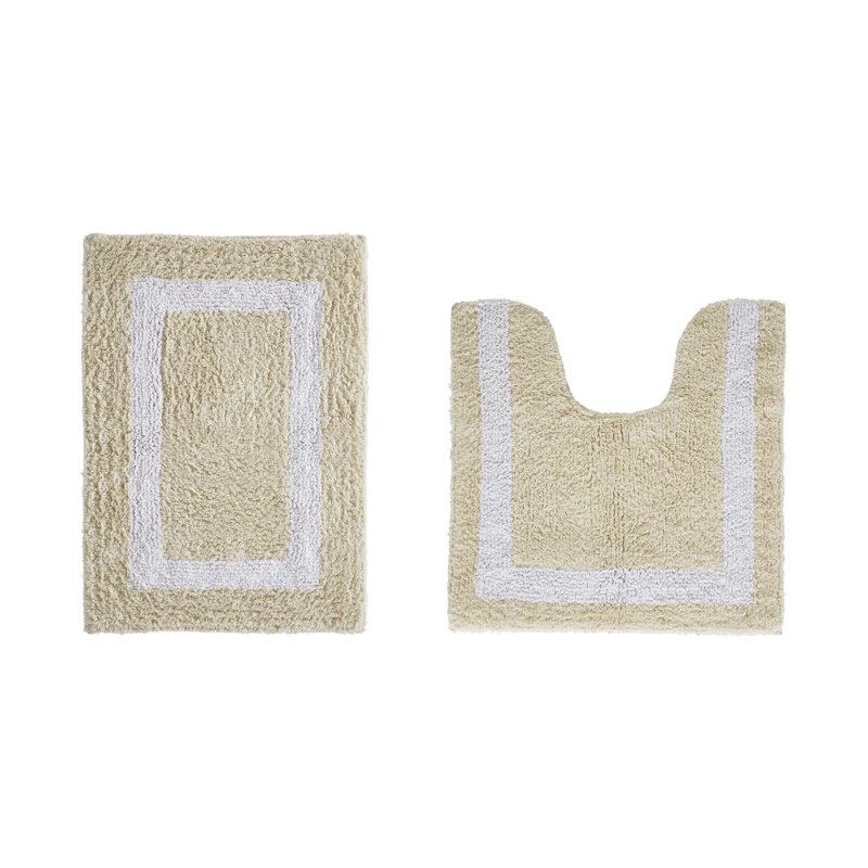 Ensemble de tapis pour salle de bain 2 pièces 100% coton 2370 g / m² Broshouse, tapis de salle de bain touffeté ultra moelleux, super absorbant certifié OEKO-TEX®, réversible, lavable à la machine, confort spa, sable / blanc