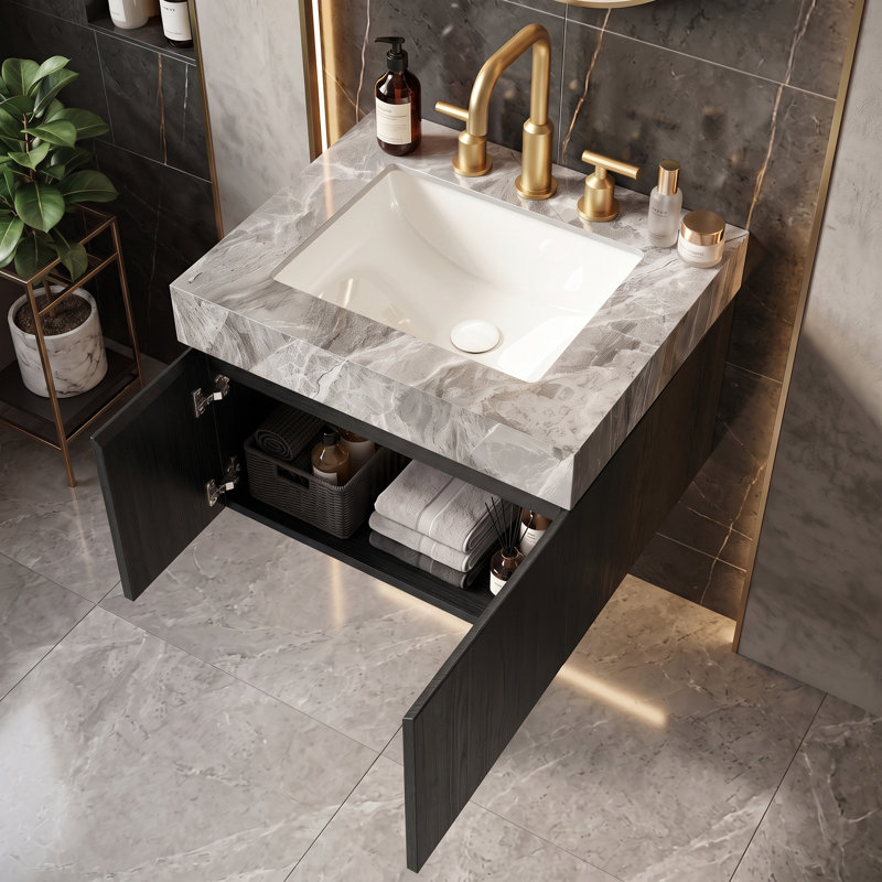 Meuble-lavabo mural simple 24 po avec surface solide 24 po, Espresso