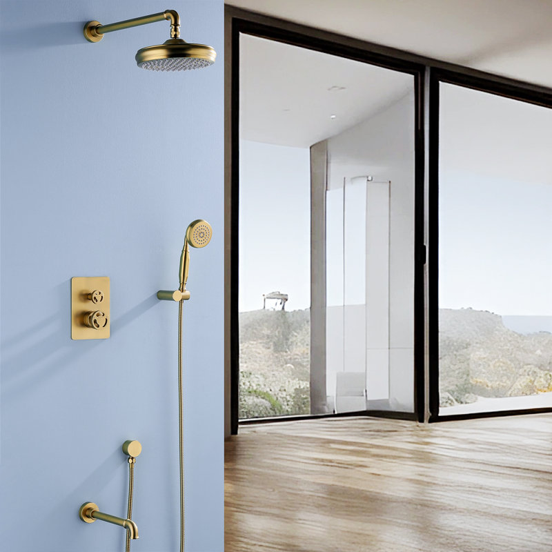Système de douche complet multifonctionnel avec valve brute Roind, Or brossé