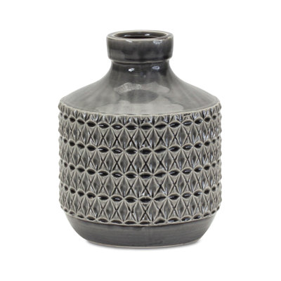 Gray Geometric Cylinder Terracotta Table Vase