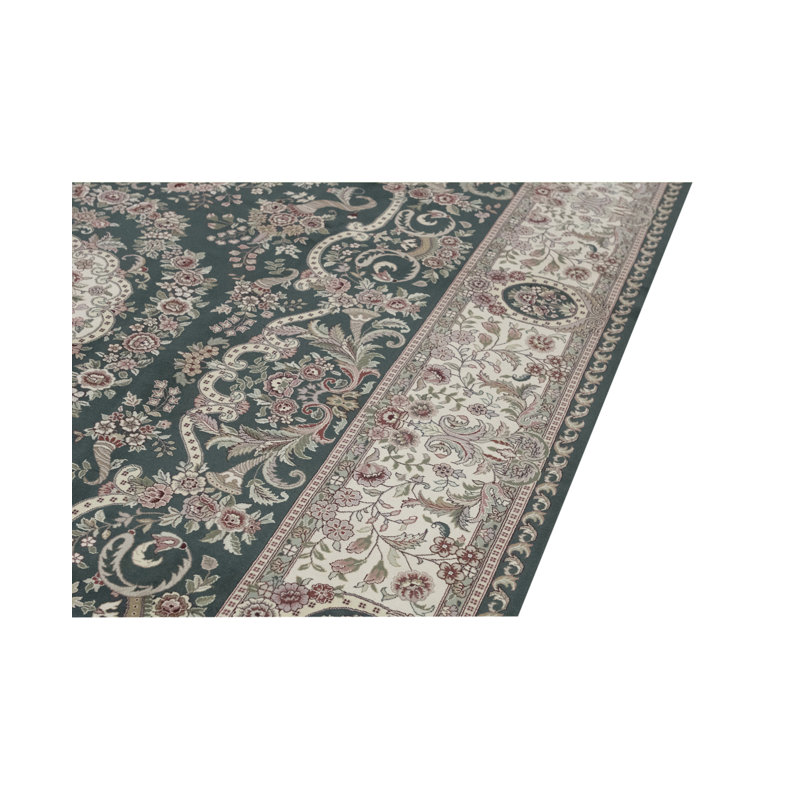Tapis vert et ivoire noué à la main de haute qualité