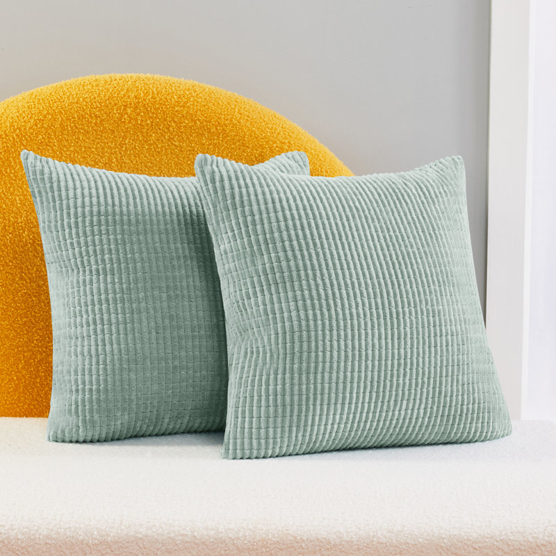 Deconov Ribbed Corduroy Square Throw Pillow Covers (Set of 2), 22" x 22", Mint
