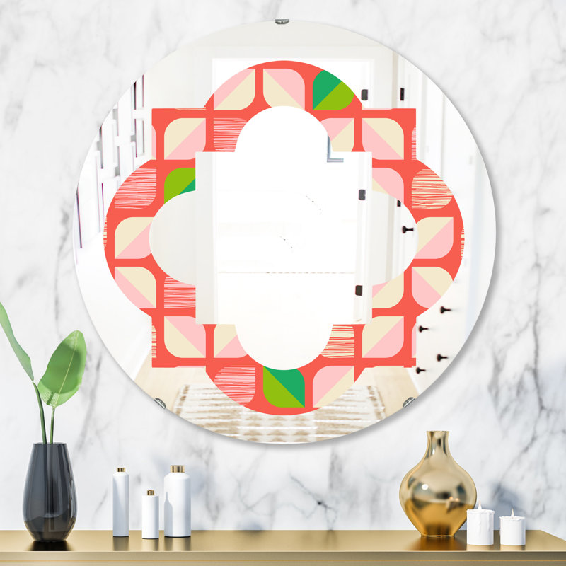 Miroir mural quadrilobé à motif géométrique rétro et quadrilobe, H 31,5 po x l po