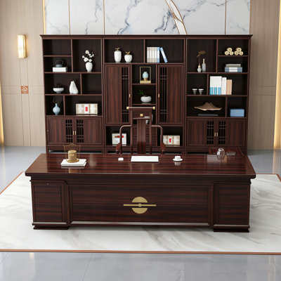78.74"New Chinese-style red-brown solid wood executive desk