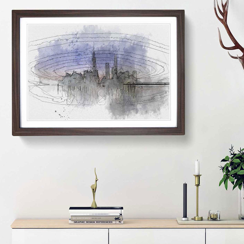 Evening Reflections of Shanghai in Abstract - Picture Frame Graphic Art Print, 27cm H x 36cm W x 2cm D, Walnut Framed
