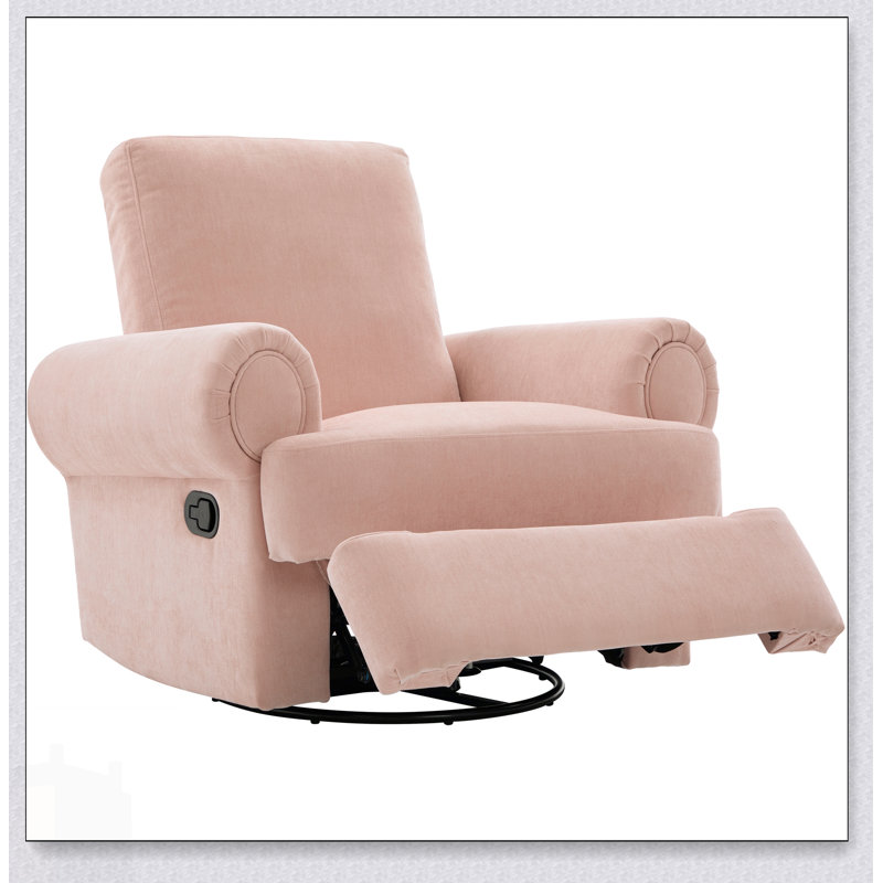Manual Recliner Sofa Swivel Recliner Rocker Chair With Adjustable Backrest For Living Room, Bedroom, Or Nursery, Pink