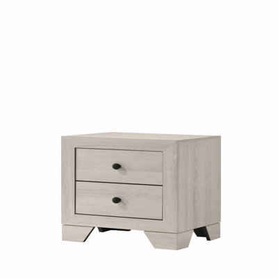 1Pc Rustic Two Drawers Storage Bedroom Nightstand White Finish Wash Finish Woodenen Bedroom Furniture