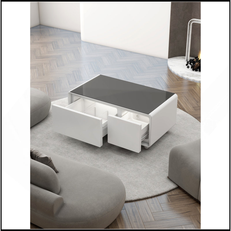 Modern Style LED Display Refrigerator Coffee Table With Multiple Functions, White