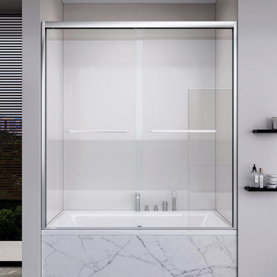 Frame Double Sliding Soft-Close Shower Doors, Bathroom Sliding Shower Door,  (6Mm) Thick Tempered Glass Door