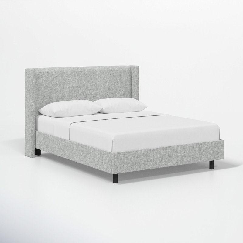 Lit plateforme tapissier à oreilles Hanson, Très grand californien, Lin texturé pierre ponce Zuma