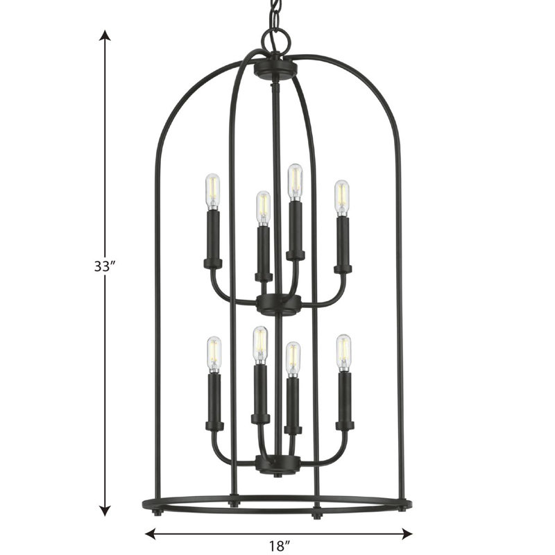 Luminaire suspendu 8 lumières lanterne cloche, Noir mat